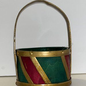 Vintage Christmas Decor  Basket Red Green Gold  Trim